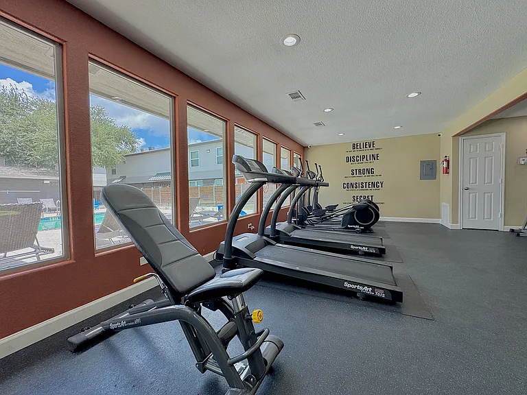 A variety of equipment supports both cardio and strength workouts at Christy Estates Apartments.
