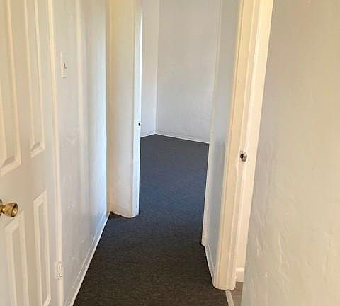 Hallway- the door to the Left opens up to a Large walk in closet, the door to the Right is the Bathroom