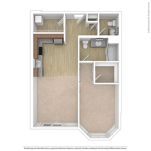 Floor plan 1 Bedroom 1.5 Bath B