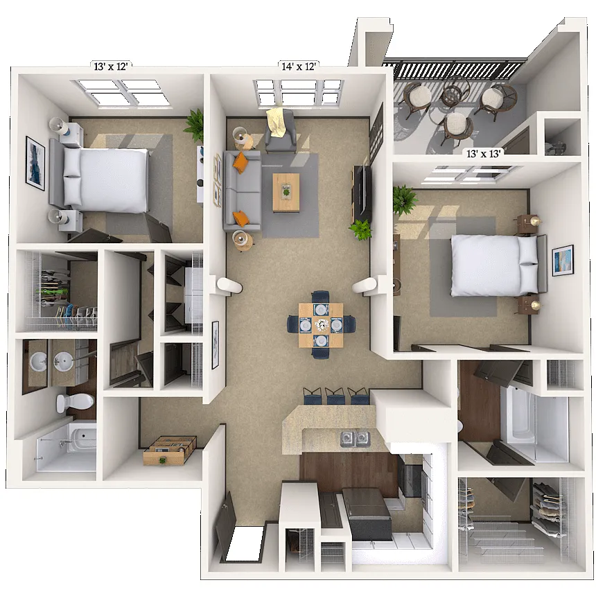 Floor plan Traditional 2x2 1158 SF
