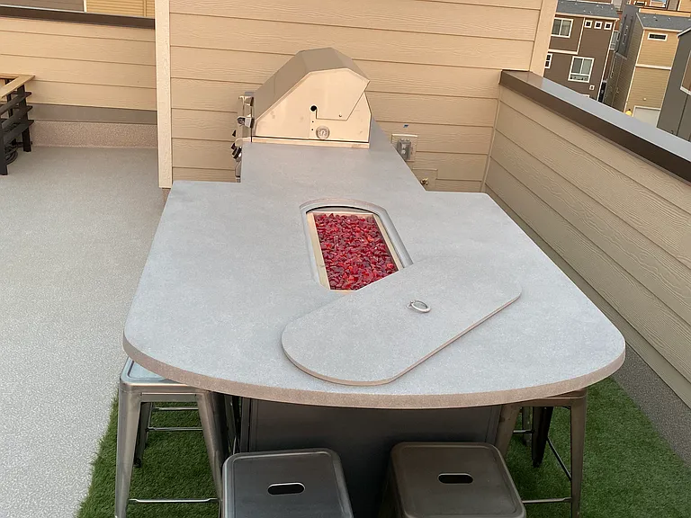 Barbecue Grill with Propane Island Firepit on the Roof