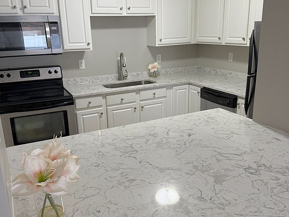 Kitchen with new quartz countertop!
