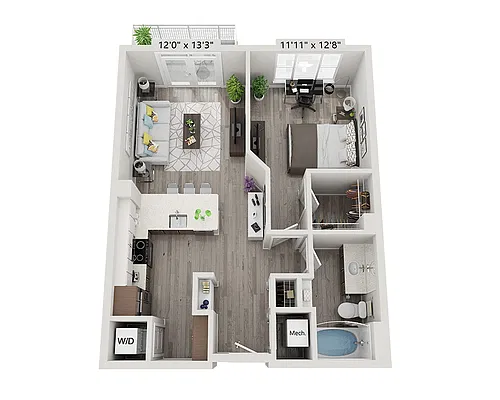 Floor plan One Bedroom A1D