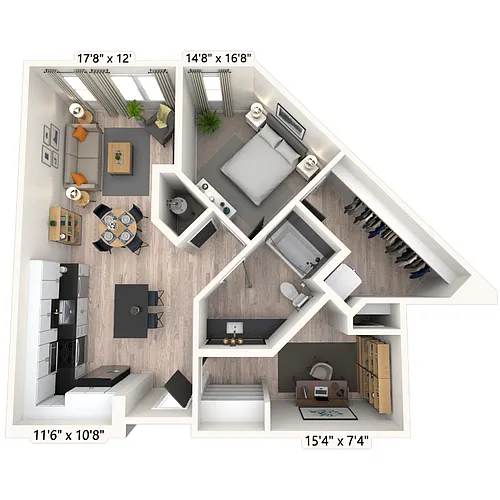 Floor plan A7 1x1 845 SF-FP