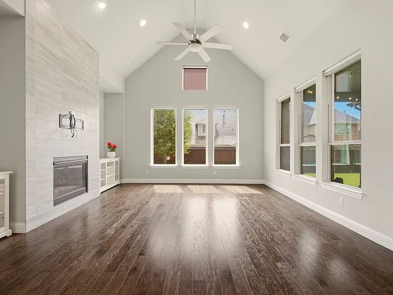 Living Room with Cathedral Ceiling, Gas Log Fireplace