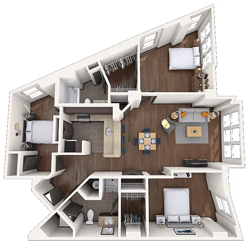 Floor plan Traditional 3x2 1185-1279 SF