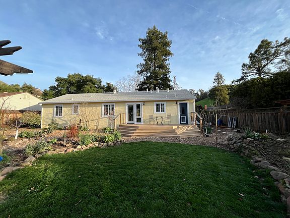 View of house/deck from the back lawn