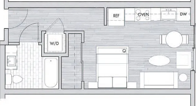 Explore the efficiency and elegance of this cozy studio layout. Explore the efficiency and elegance of this cozy studio layout.