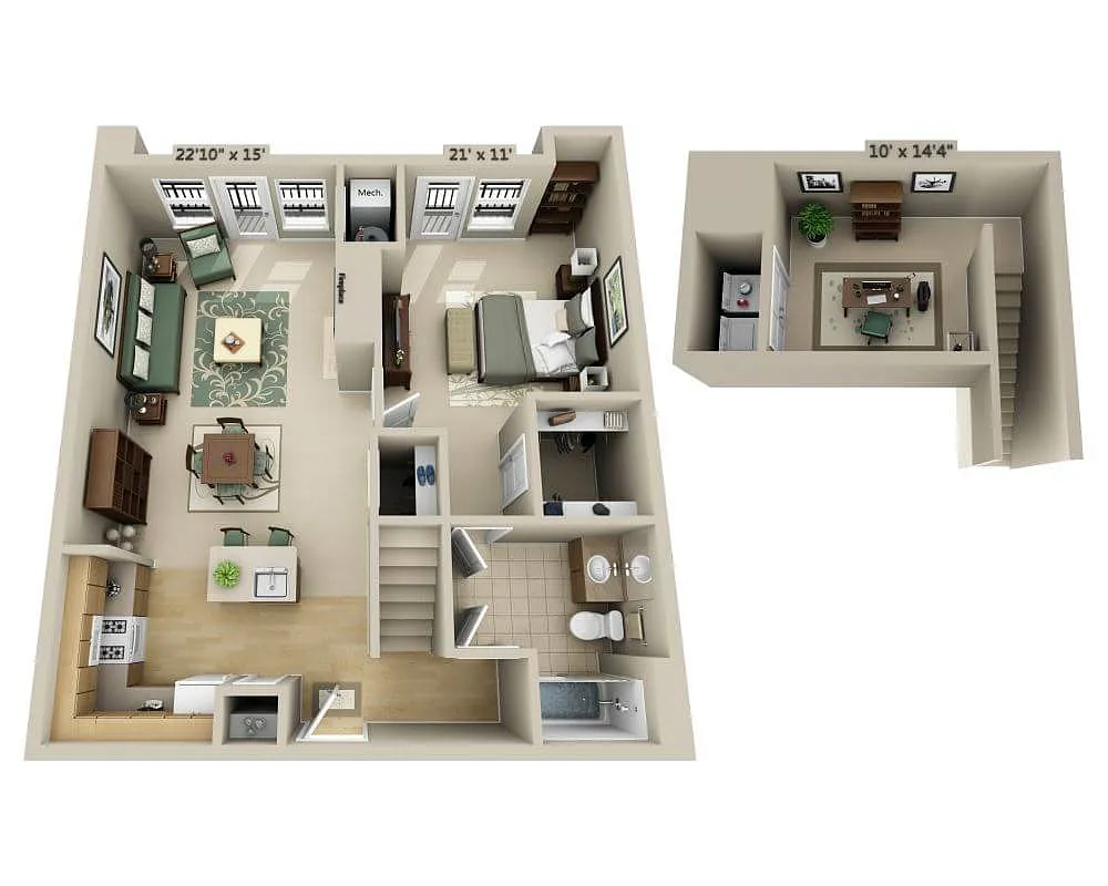 Floor plan One Bedroom Loft A1CL
