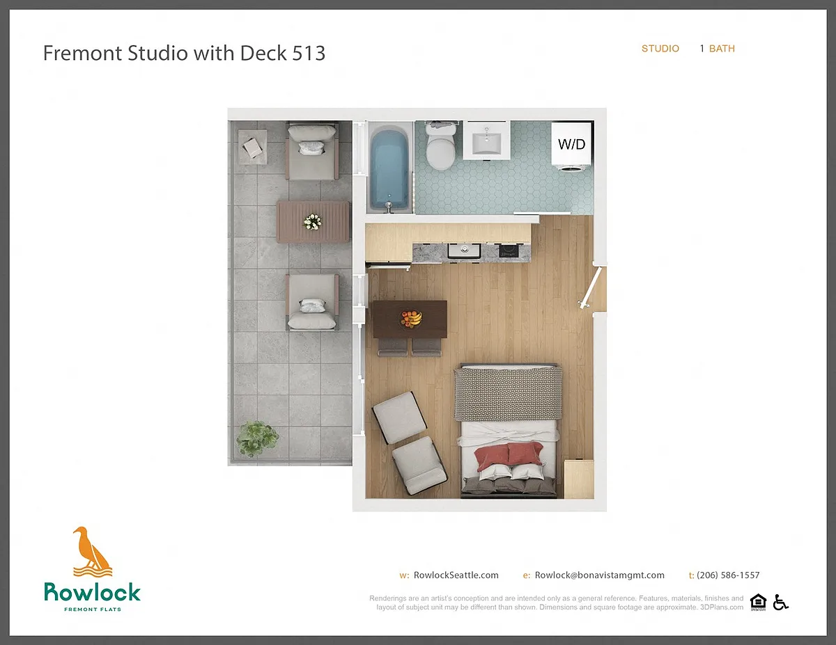 Floor plan Fremont Studio with Deck 513