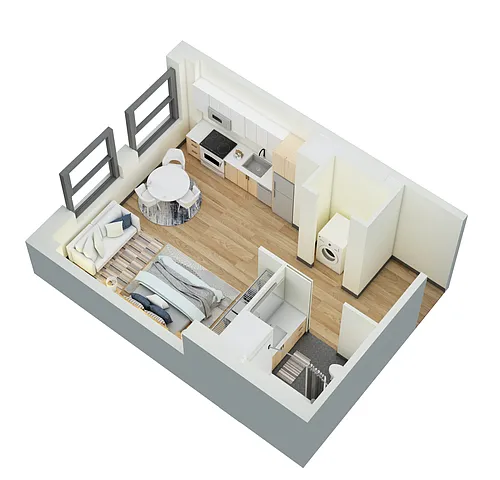 Floor plan Studio 1 Bath-D