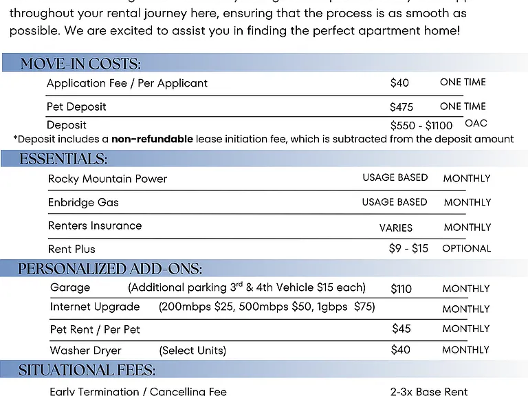 Legacy Springs Fee Guide 2026