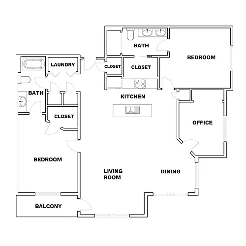 Floor plan D1 2x2 1341 sqft