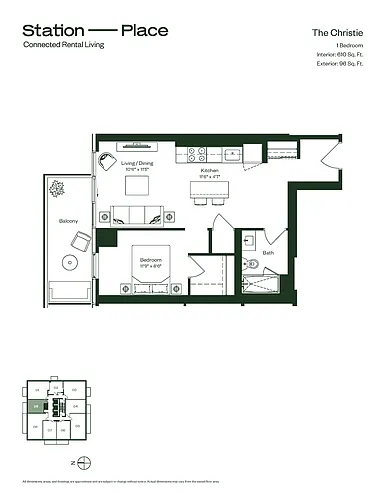 Floor plan 509 - 1 Bedroom (The Christie) - No Parking Availa