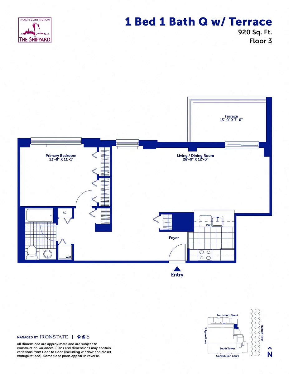 Floor plan 1 Bed 1 Bath Q with Terrace