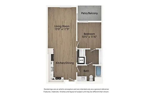 Floor plan Plan B - 1 Bedroom, 1 Bath