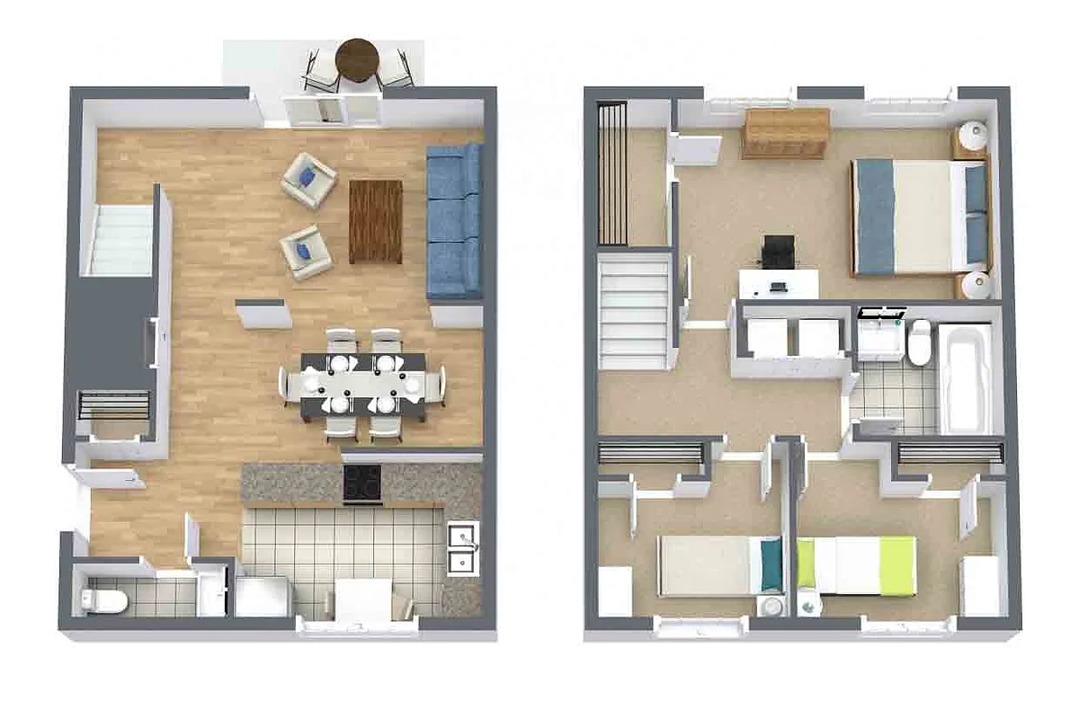 Floor plan 3 Bedroom 1.5 Bath End