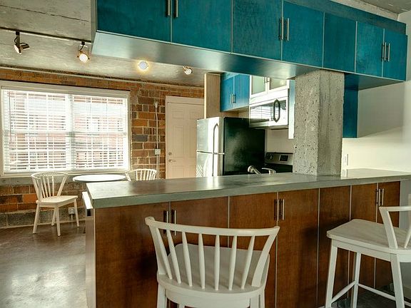 Cabinets are not blue.