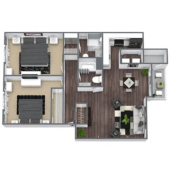 Floor plan B1: 2 Bed 2 Bath