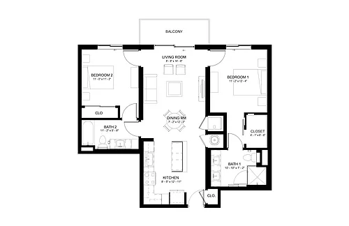 Floor plan 2 Bed/2 Bath-B1