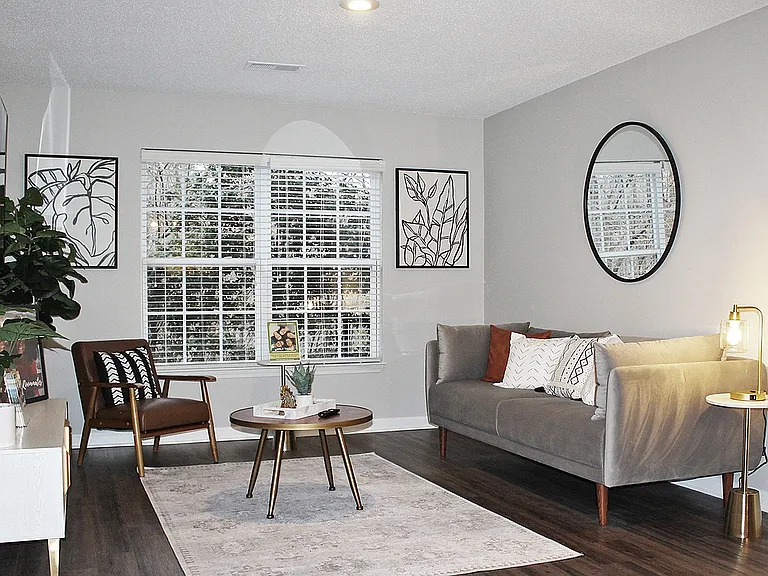 Spacious Living Room with Hardwood Floors