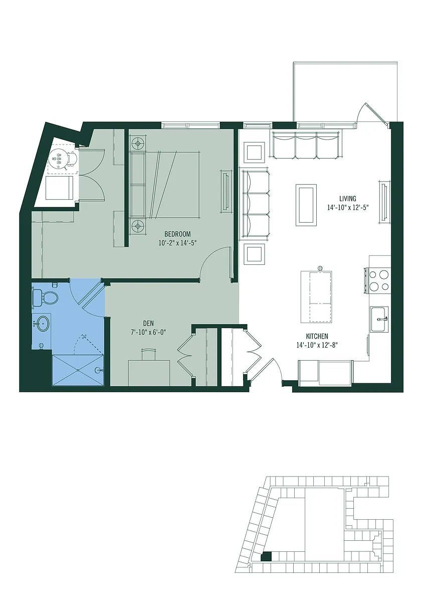 Floor plan 1 Bed/1 Bath Den-AD10