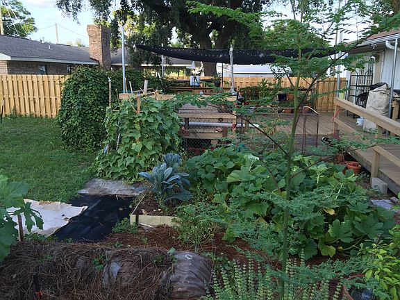 Garden and large deck.
