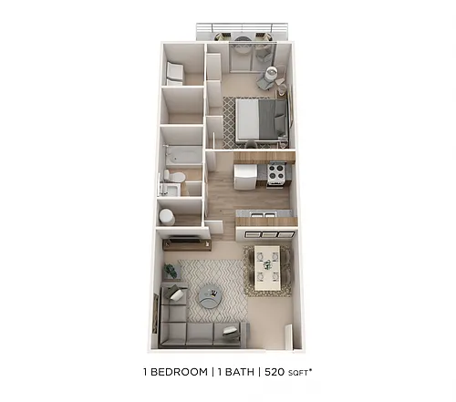 Floor plan One Bedroom- 520 sqft