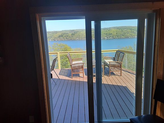Sliding doors leading to deck, from dining room