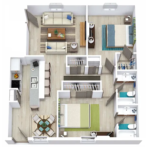 Floor plan 2 Bed 2 Bath 1020