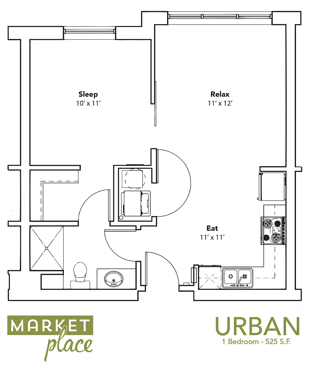 Floor plan 1 Bed 1 Bath