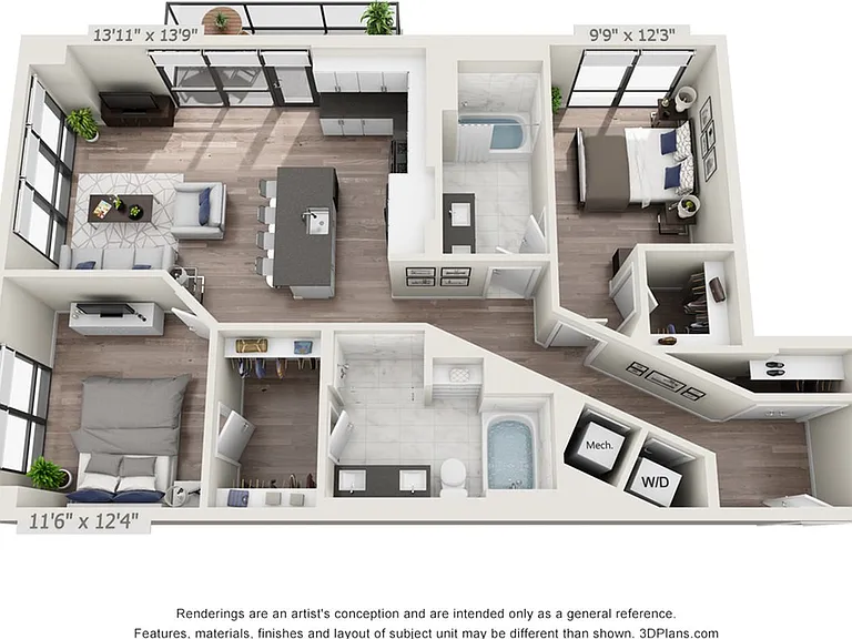 Two Bedroom Two Bath (1,211 SF) Two Bedroom Two Bath (1,211 SF)