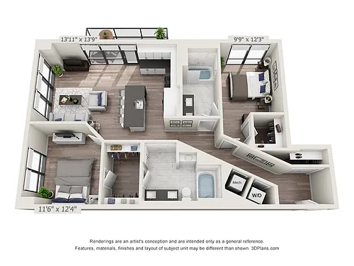 Floor plan Two Bedroom Two Bath (1,211 SF)