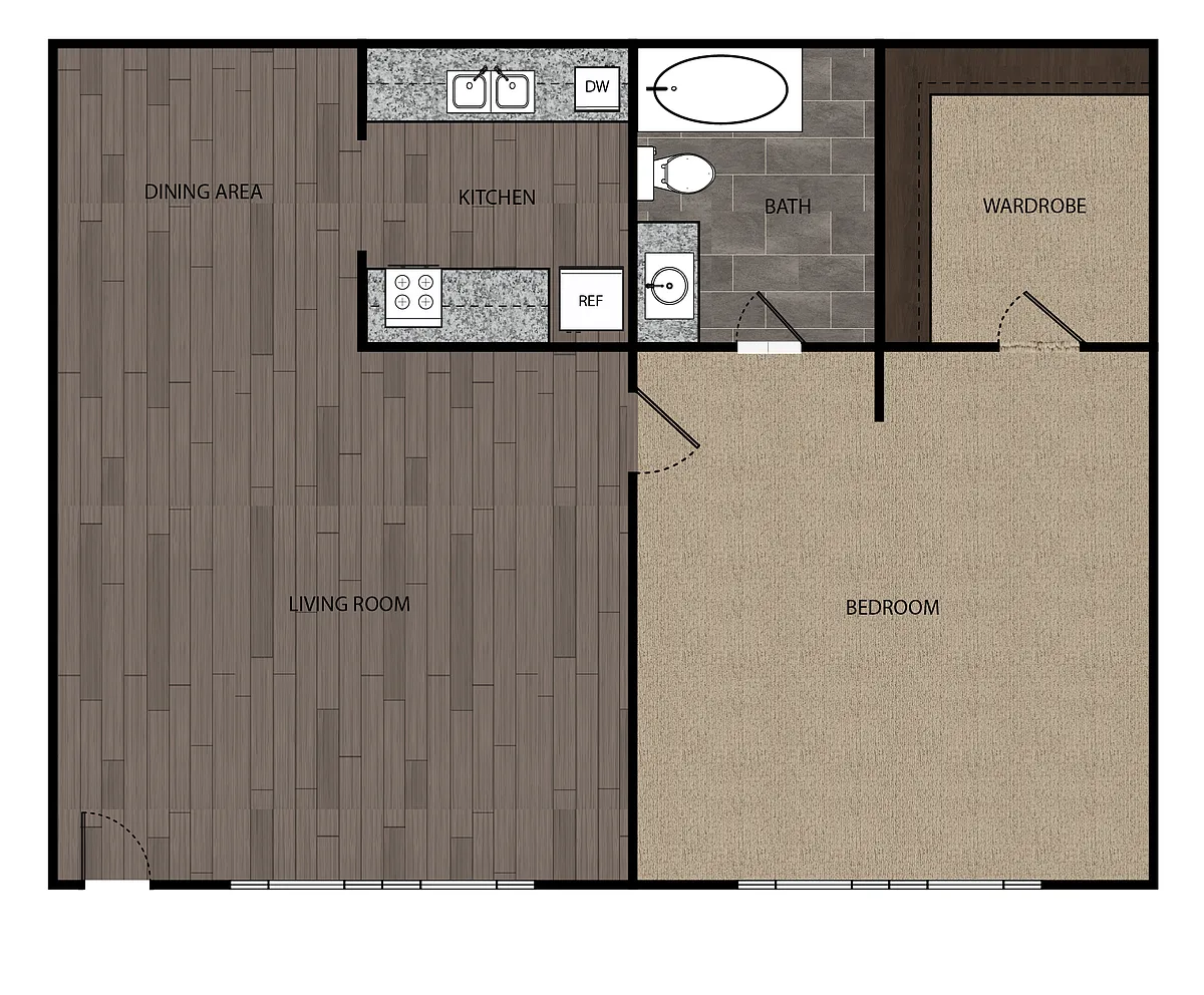 Floor plan 1 Bed, 1 Bath, 640 sf, (3)
