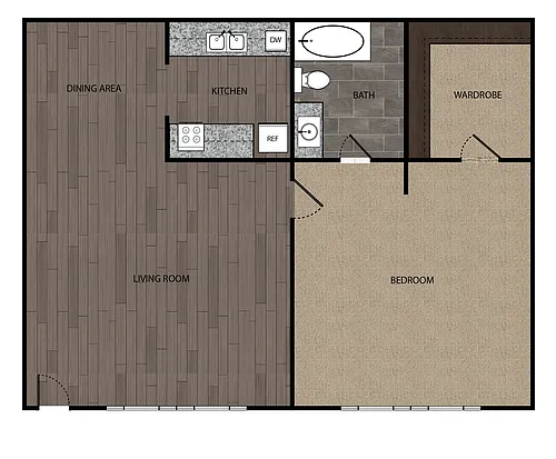 Floor plan 1 Bed, 1 Bath, 640 sf, (3)