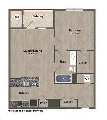 Floor plan 1 Bed 1 Bath H
