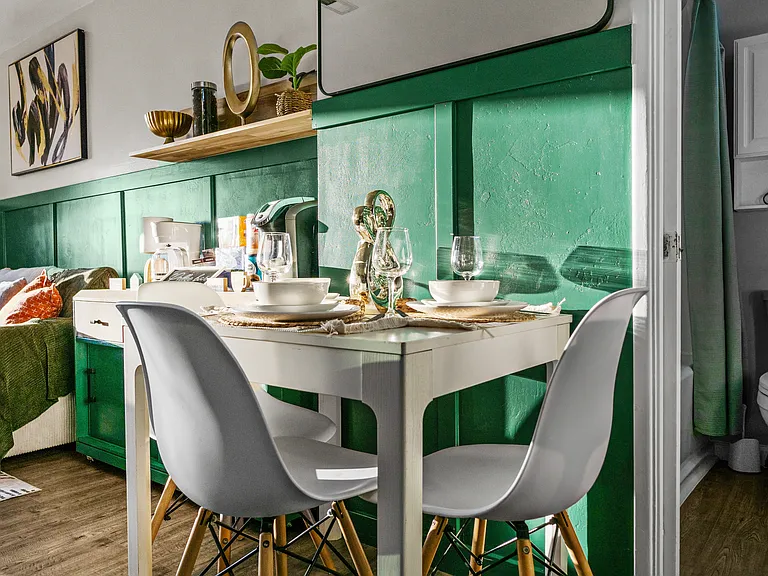 A dining area with all the utensils you need for a perfect dining experience.