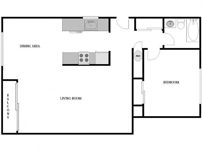 Floor plan 1 Bed / 1 Bath: Type A