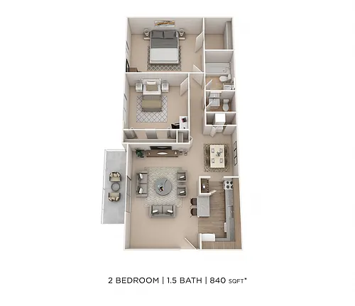 Floor plan Two Bedroom 1.5 Bath - 840 sqft
