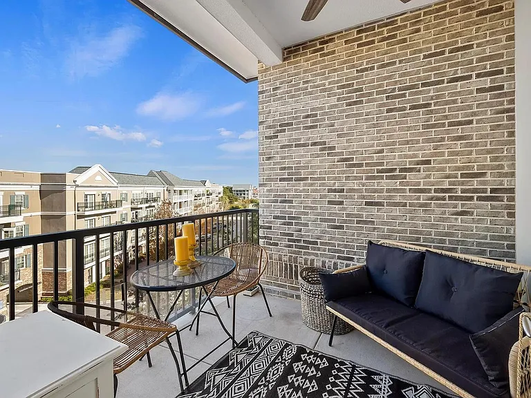 Patio with view of lake