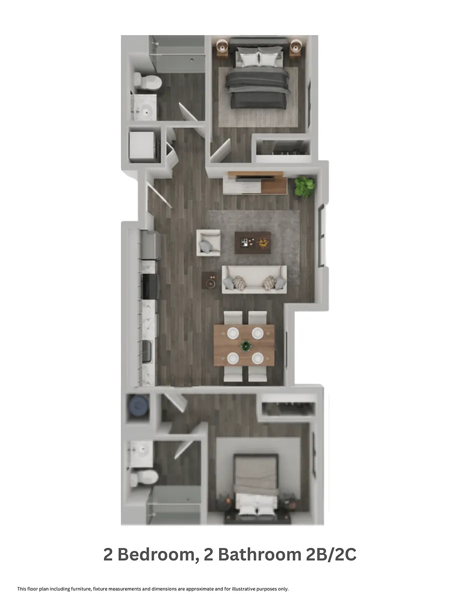 Floor plan Two Bedroom, Two Bathroom 2B/2C (mkt)