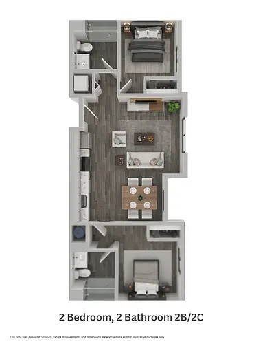 Floor plan Two Bedroom, Two Bathroom 2B/2C (mkt)