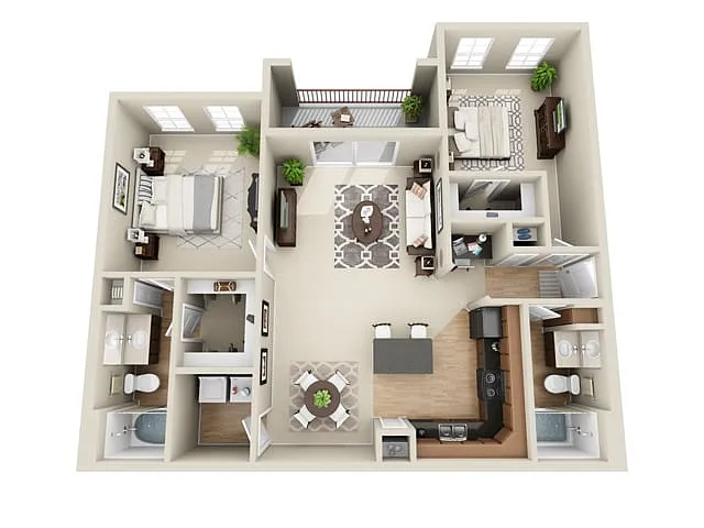 Floor plan 2 Bed, 2 Bath A