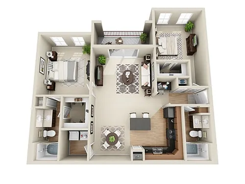 Floor plan 2 Bed, 2 Bath A