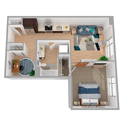 Floor plan 1 Bed/1 Bath Den-a86.1