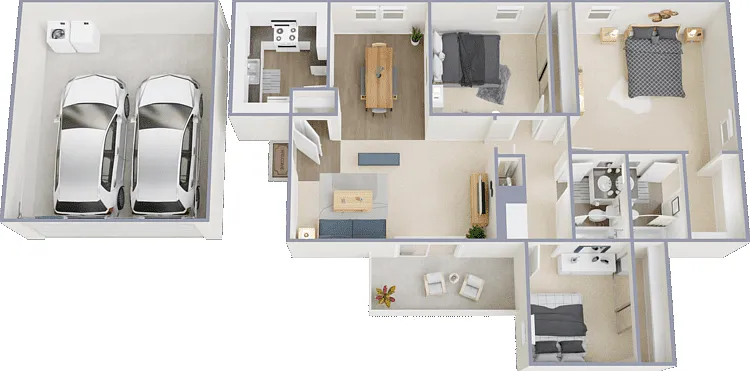 3 Bed 2 Bath Floorplan Diagram
