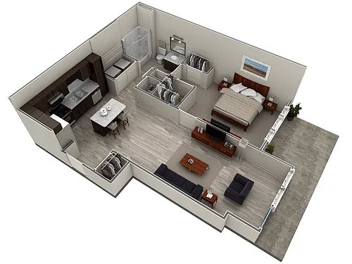 Floor plan 1 BR Designer Courtyard Garage