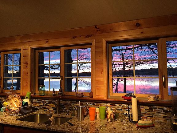 Lake through kitchen windows