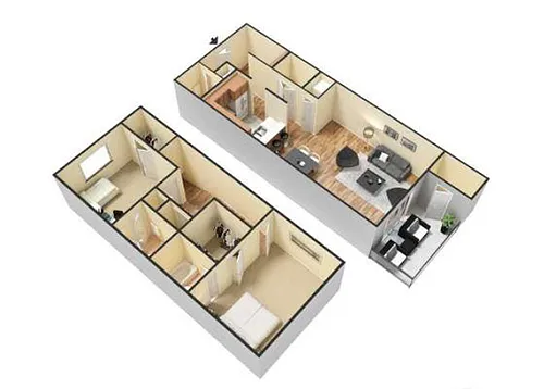 Floor plan 2 Bed 2.5 Bath-Town Home available with Lake View