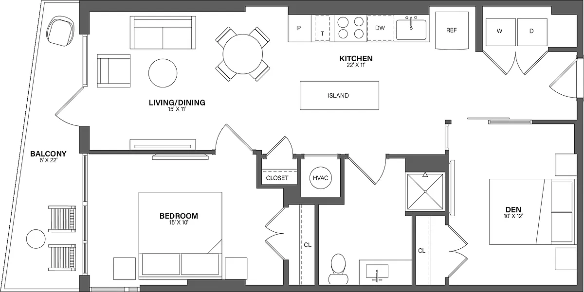 Floor plan 1 Bed/1 Bath Den-AD7